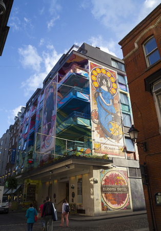 DUBLIN, IRELAND - AUGUST 03, 2015: Street view of Dublin, capital of Ireland, with picturesque buildings in a touristic district, on august 03, 2015のeditorial素材