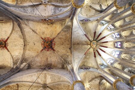 BARCELONA, SPAIN - DECEMBER 28, 2015:  Santa Maria del Mar, detail of the vault of this imposing church in Barcelona, Spain, built between 1329 and 1383 at the Catalan Gothic, on December 28, 2015のeditorial素材