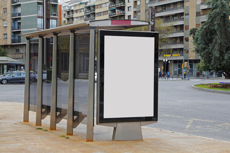 Blank advertisement in a bus shelter, for free promoの写真素材