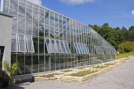 Greenhouse glass facade, sustainable architectureの写真素材