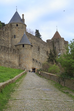 The Citadel in Carcassonne, a medieval fortress in the french department of Audeのeditorial素材