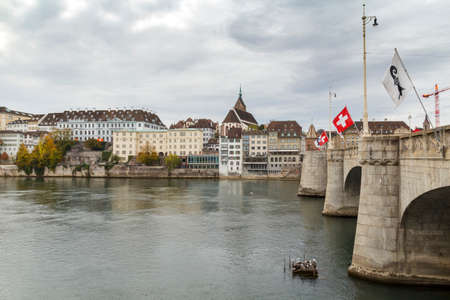 Middle bridge over the river Rhine in Basel, Switzerlandの写真素材