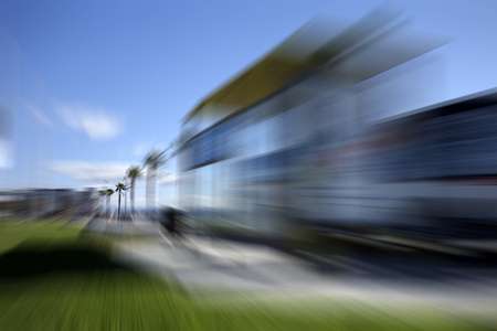 Blurred bus in the street, abstract transportationの写真素材