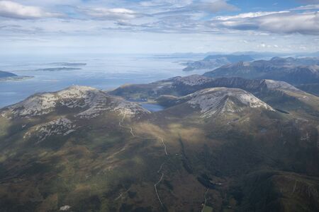 Aerial view of fjords in Norway, from an airplaneの写真素材