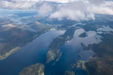 Aerial view of fjords in Norway, from an airplaneの写真素材