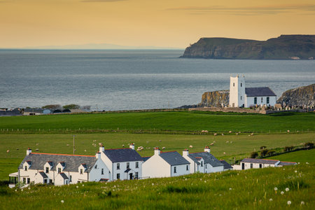 Beautiful Church near Ballintoy, Ballycastle, Northern Ireland United Kingdomの写真素材