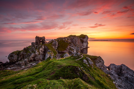 Gorgeous sunrise over Kinbane Head, Northern Irelandの写真素材