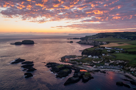 Beautiful Sunrise from Ballintoy, Ballycastle, Northern Ireland United Kingdomの写真素材