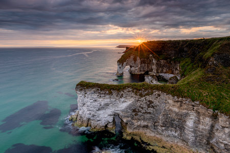 White Rocks Sunset, Antrim, Northern Ireland United Kingdonの写真素材