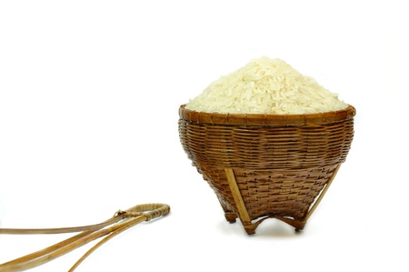 Rice in wicker basket  