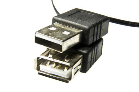 two USB ports on white backgroundの写真素材