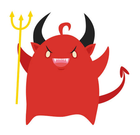 Vector illustration of a cute little red devil with pitchfork on white backgroundのイラスト素材
