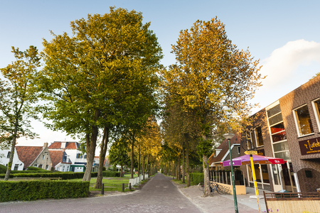 Straat met winkels en woningen; Street with shops and housesのeditorial素材