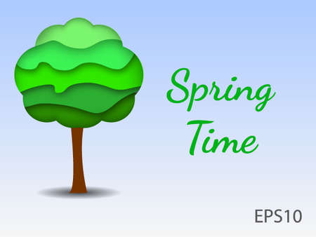3d paper cut ecology friendly design vector illustration. Paper carving layer tree with shadow.のイラスト素材