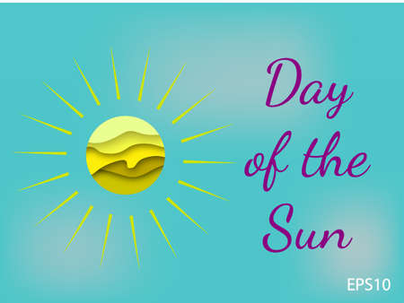 3d paper cut ecology friendly design on day of the sun vector illustration. Paper carving layer sun with shadow.のイラスト素材