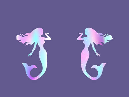 Silhouette of a mermaid in a holographic background vector illustration.のイラスト素材