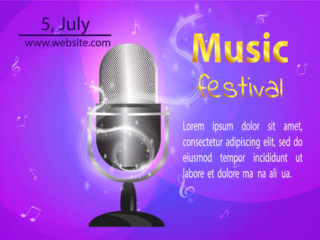 Vector illustration of a concept of karaoke, microphone, song, concert or festival.のイラスト素材