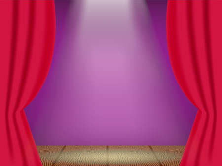 Opened red curtain on the theatre stage, Vector illustration.のイラスト素材