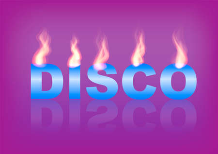 Word DISCO with flames on the purple background. Vector illustration.のイラスト素材