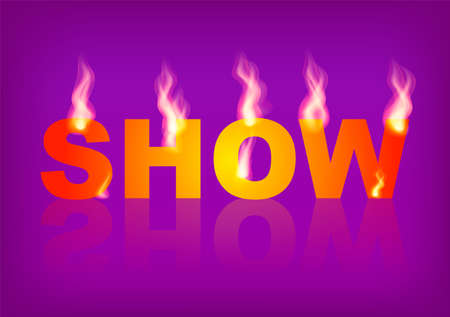 Word SHOW with flames on the purple background. Vector illustration.のイラスト素材
