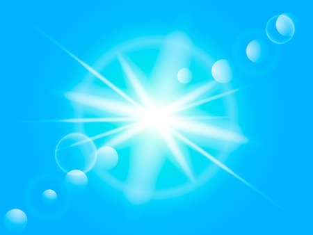 Sunny rays on blue sky backdrop Vector illustration.のイラスト素材