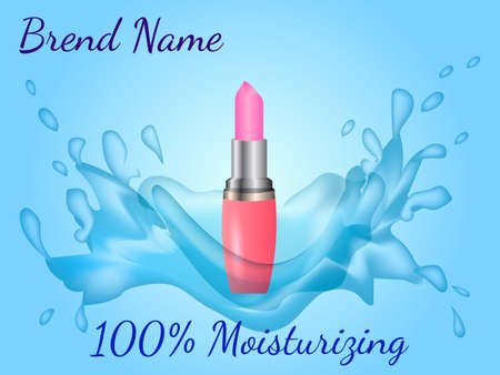 Pink lipstick with water splash. Vector illustration.のイラスト素材