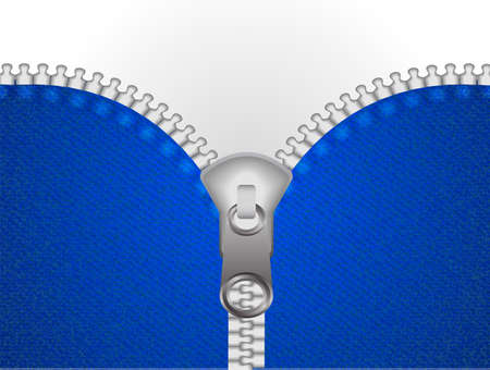 Blue jeans with metal unfasten or fasten zipper  background. Space for text. Vector illustration.のイラスト素材