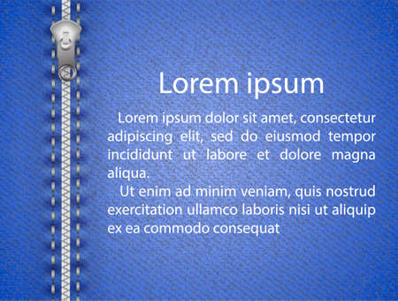 Blue jeans with metal zipper background. Space for text. Vector illustration.のイラスト素材