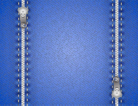 Blue jeans with two metal zippers background. Space for text. Vector illustration.のイラスト素材