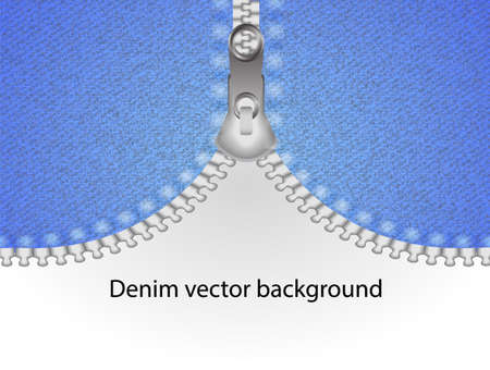 Blue jeans with metal unfasten or fasten zipper background. Space for text. Vector illustration.のイラスト素材