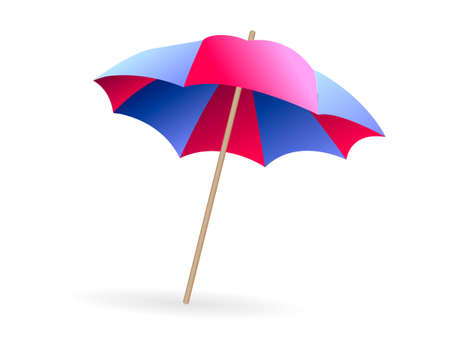 Pink and blue beach umbrella isolated on white background. Vector illustrationのイラスト素材