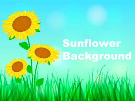Three sunflowers grow in the field. Space for text. Vector illustrationのイラスト素材
