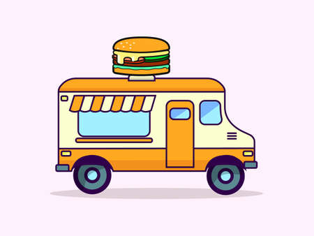 Hamburger truck. Cartoon vector illustration