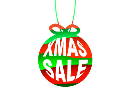Xmas sale concept. Paper christmas ball on a 3d green and red layers. Vector illustrationのイラスト素材