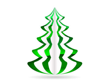 Christmas tree cut from paper. Green paper layers. Vector illustrationのイラスト素材