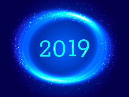 Glowing elips with 2019. Vector illustrationのイラスト素材
