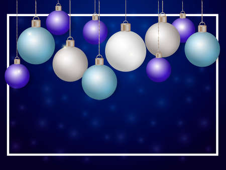 A lot of xmas balls on a blue background. Space for text. Vector illustationのイラスト素材