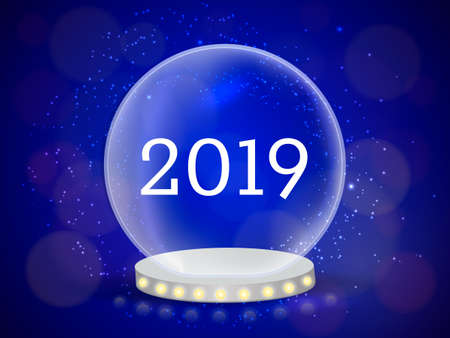 Glass bowl with sparkles on blue background. Vector illustrationのイラスト素材