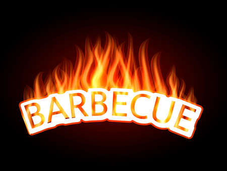 Word Barbecue with fire flames. Vector illustrationのイラスト素材