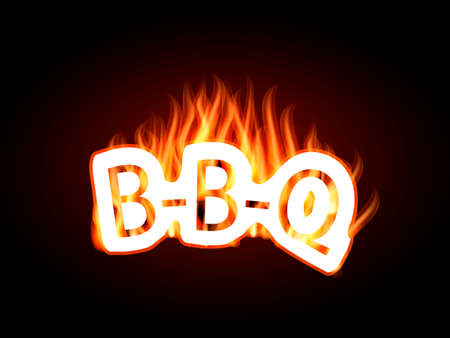 Word B-B-Q with fire flames. Vector illustrationのイラスト素材