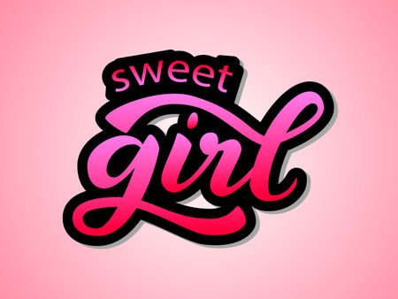 Sweet girl lettering sticker. Vector illustrationのイラスト素材