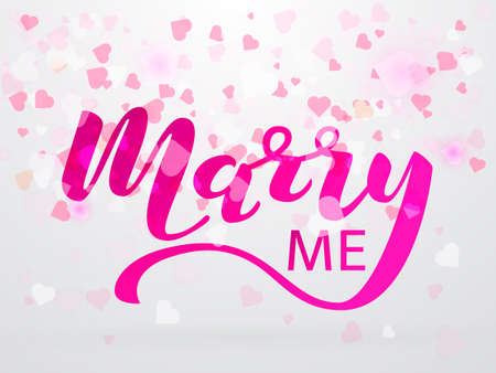 Confetti in the form of hearts. Marry me lettering. Vector illustrationのイラスト素材