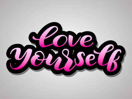 Love yourself lettering sticker. Vector illustrationのイラスト素材