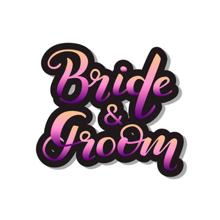 Bride and Groom lettering sticker. Vector illustrationのイラスト素材