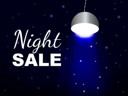 Street light with ray of light. Night sale lettering. Vector illustration.のイラスト素材