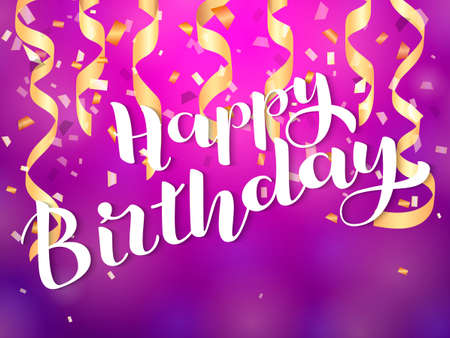 Happy birthday lettering. Congratulatory quote for banner or postcard. Vector illustrationのイラスト素材
