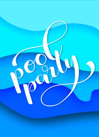Vertical invitation on pool party with water paper layer effect. Vector illustrationのイラスト素材