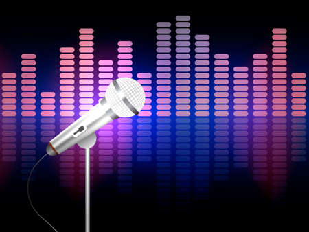 Music pink and blue equalizer with microphone. Vector illustration.のイラスト素材