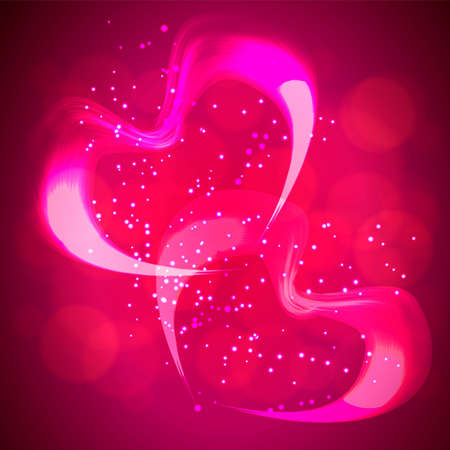 Vector illustration. Two Shiny hearts on bokeh pink background.のイラスト素材