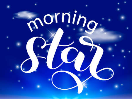 Morning star lettering. Evening sky with moon, stars. Vector illustration.のイラスト素材